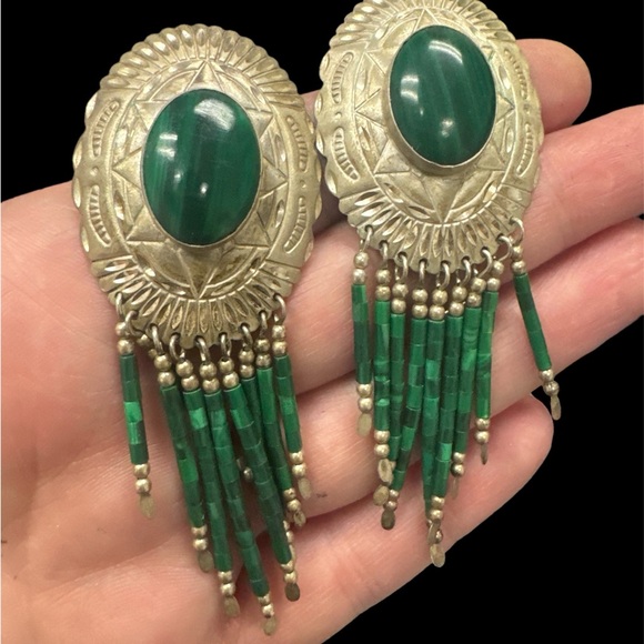 Handmade vintage Sterling malachite earrings - Picture 8 of 10